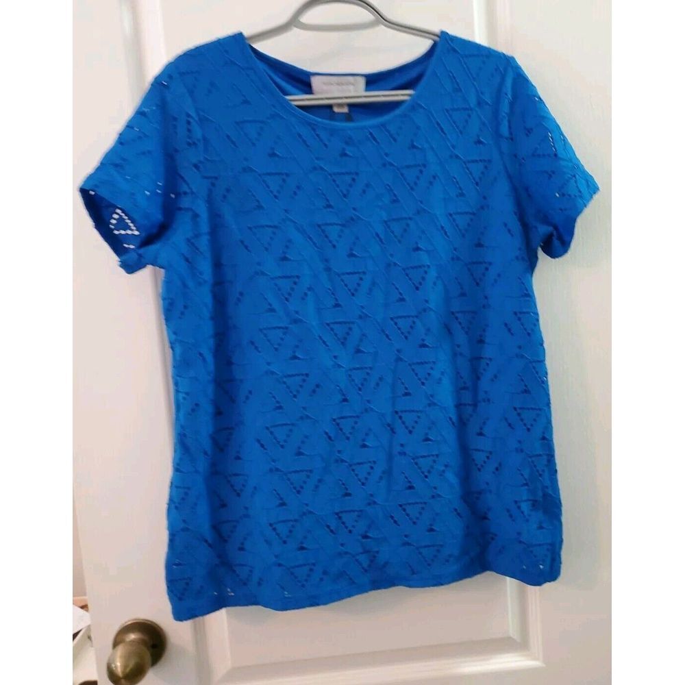 MARC NEW‎ YORK Womens Blouse Short Sleeve Top  fabric with design Blue Size M